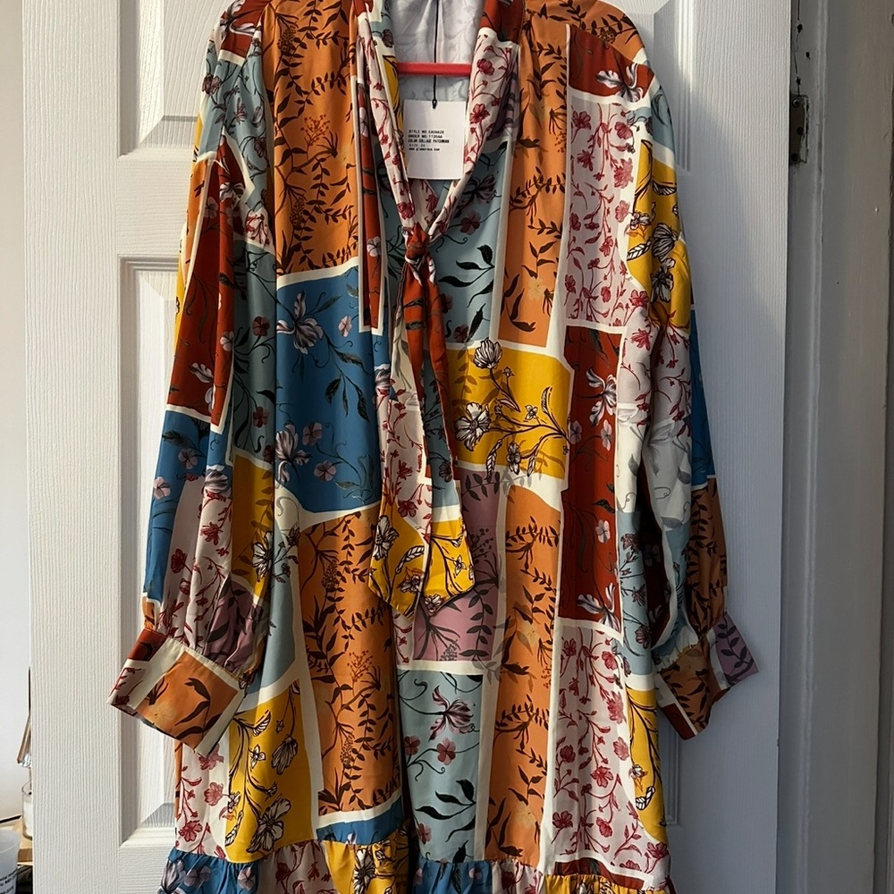 NWT Colorful Patchwork Long Sleeve Dress